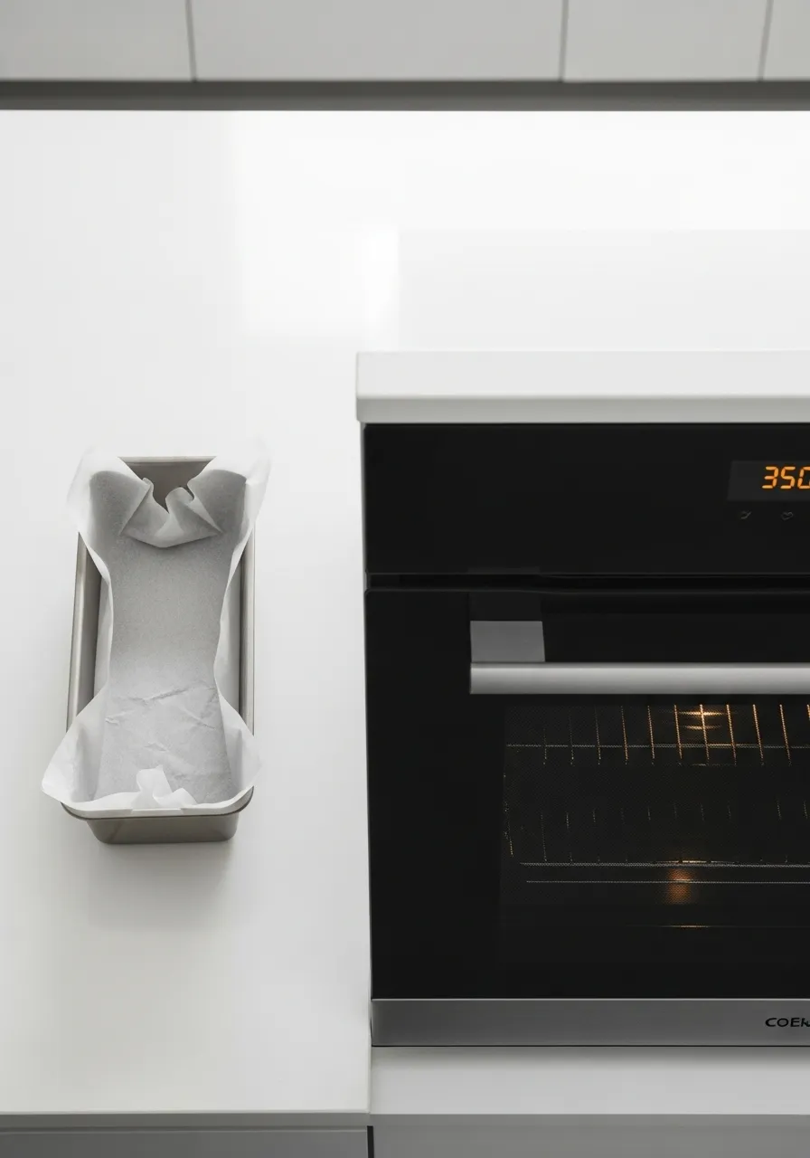 healthy-pumpkin-oat-bread-step1 Preheating oven to 350°F and preparing a loaf pan with parchment paper.