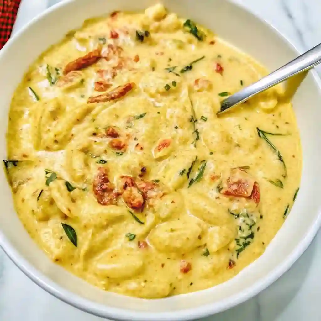 Ultra creamy slow cooker Marry Me Chicken Soup made in Tuscan style with parmesan, herbs, and tender chicken in a cozy golden broth.