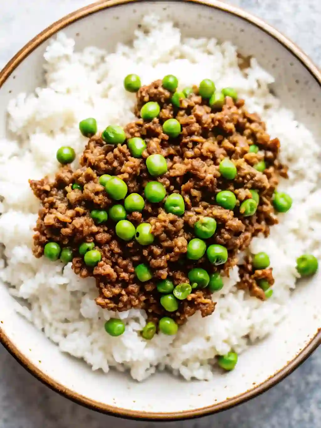 Soboro ground beef served over warm white rice