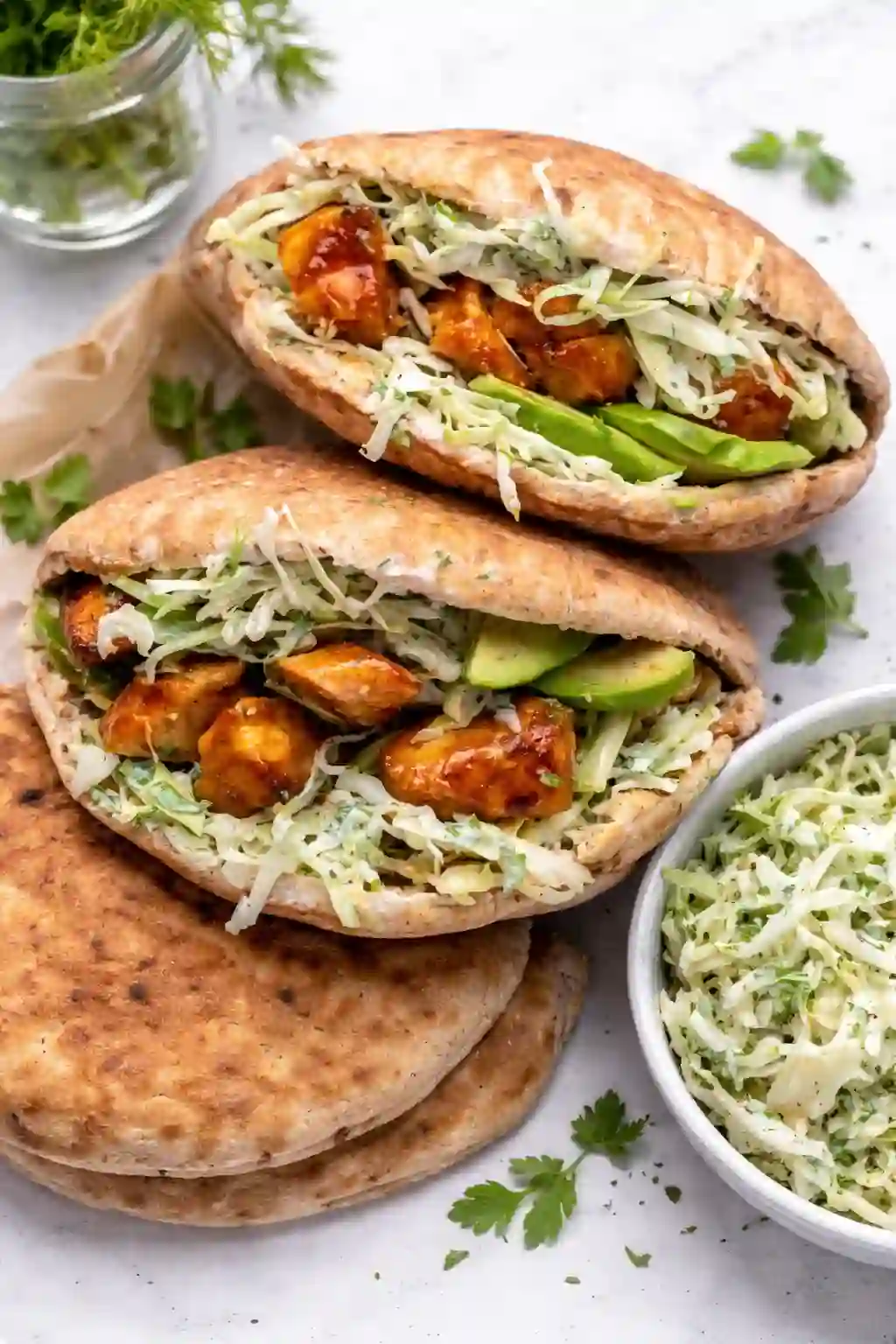Easy Sheet Pan Chicken Pitas With Herby Ranch Slaw