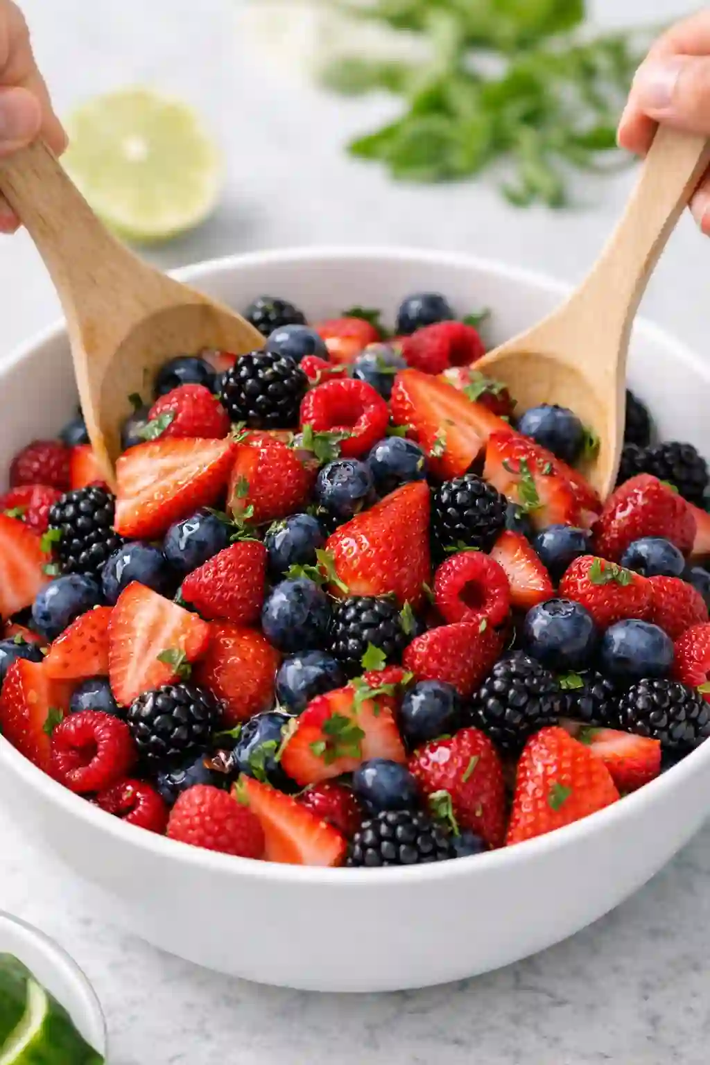 berry-fruit-salad-recipe-step-4-toss._compressed (1) Berry fruit salad recipe step 4 gently tossing fresh mixed berries with dressing