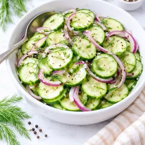 finished cucumber vinegar salad in bowl ready to serve