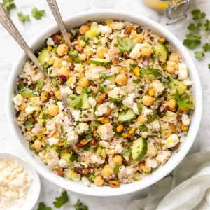 The Real Jennifer Aniston Salad (Fresh, Protein-Packed & So Addictive) 1 the real jennifer aniston salad with quinoa chicken chickpeas pistachios and feta