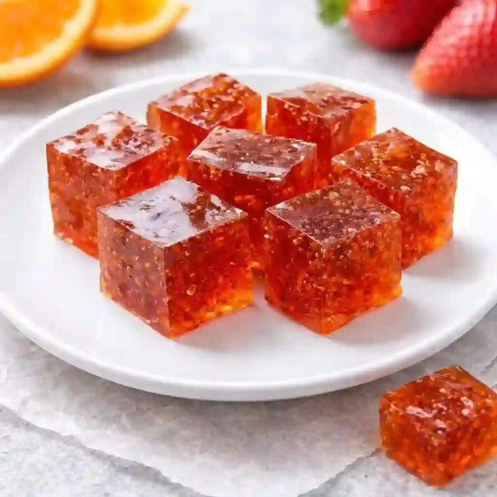 Bariatric gelatin recipe for weight loss served as cubes on a white plate