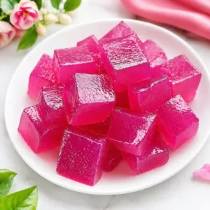 Dr Oz pink gelatin recipe for weight loss served as bright pink cubes on a white plate